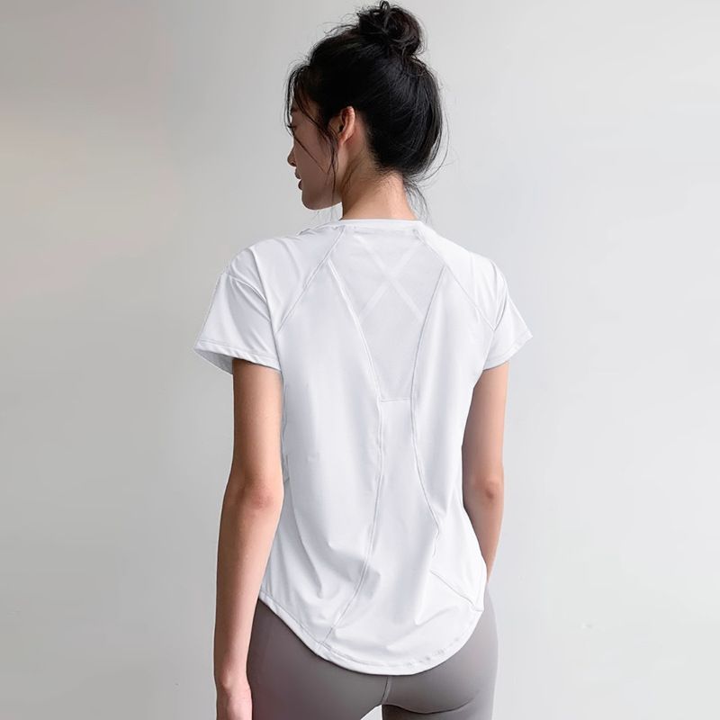 Women's Summer Thin Sportswear Quick Drying Slimming Stretchy Short Sleeve Outdoor Clothing Loose Fitting Running Clothes Yoga Wear_ecoleips.com