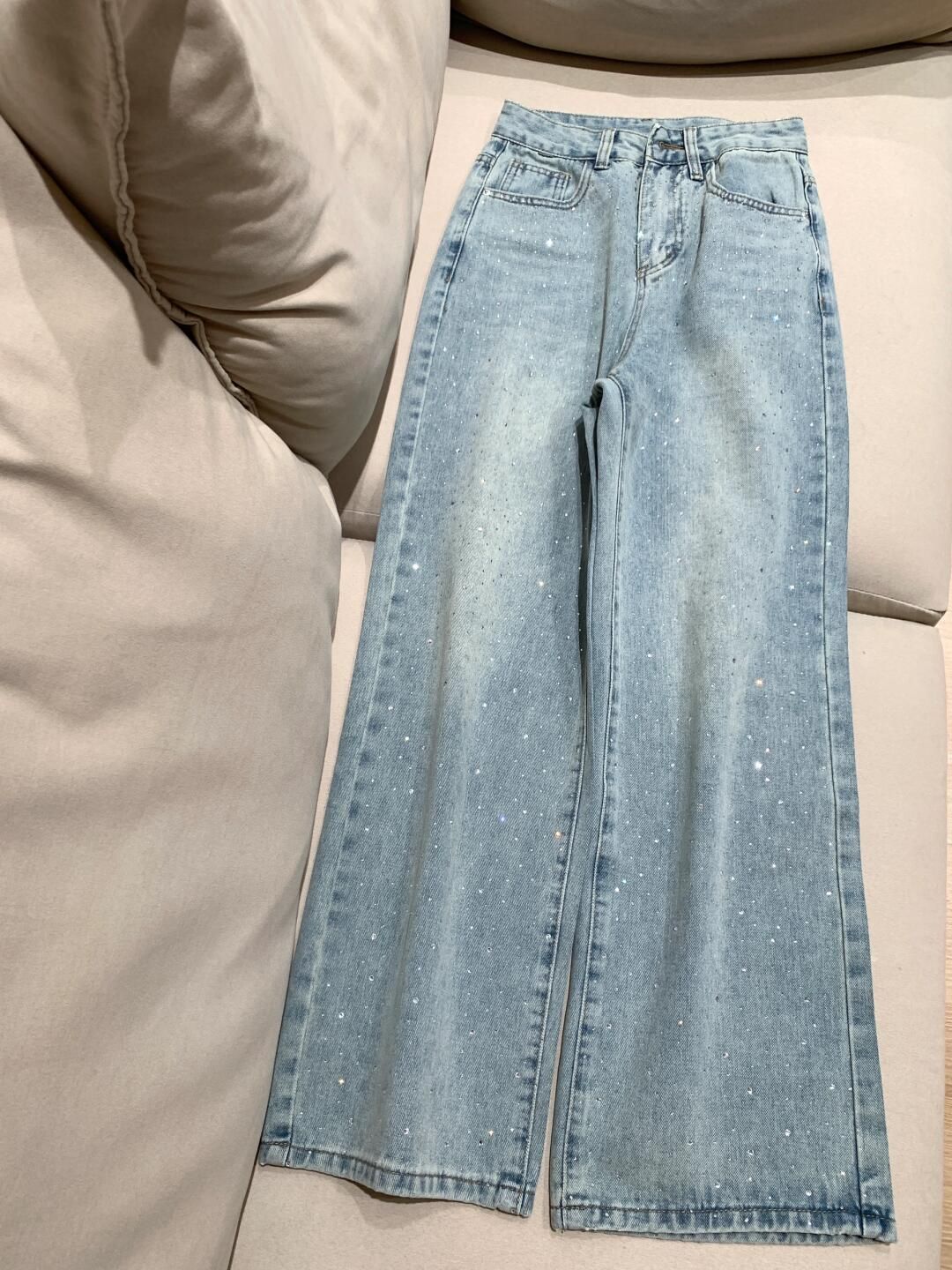 Women's Clothing Summer New High Waist Loose Slim Hot Diamond Heavy Straight Pants_ecoleips.com