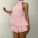 Slim Fit Fashion Sexy Backless Halter Neck Dress With Tie Waist Style Vacation Wear Versatile Solid Color Women's Dress_ecoleips.com
