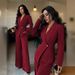 Elegant Women's V-Neck Long Blazer & Wide-Leg Pants Set - Polyester Two-Piece Outfit For Spring/Autumn (S-Xxl, 10 Colors)_ecoleips.com