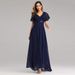 Women's Clothing Hand Folded Large Swing Double V Neck Trumpet Sleeve Chiffon Banquet Bridesmaid Plus Size Evening Dress_ecoleips.com