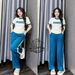 Women's Clothing Women's Summer Fashion Two Piece Set Casual Wide Leg Pants With Color Block Design And Letter Print Short Sleeve Top_ecoleips.com
