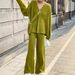 Women's Clothing Elegant Cross-Knit Sweater & Pants Set – Stylish Autumn Winter Outfit In V-Neck & Loose Fit, Soft Viscose Blend Fabric, Green Casual_ecoleips.com