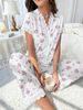 Women's Clothing Home Clothes Cherry Print Short Sleeved Lapel Pajamas Long Pants Two Piece Suit_ecoleips.com