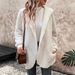 Women's Clothing hot selling autumn and winter new wave pattern double faced fleece hooded cardigan jacket white coat_ecoleips.com