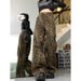 Vintage Leopard Print Loose Wide-Leg Jeans For Women, 2025 Spring/Summer Collection, Draped Floor-Length Pants In Coffee_ecoleips.com