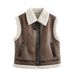 Women's Faux Fur Vest With Zip Closure, Winter Fashion Outerwear For Street Style, Black/Deep Brown/Chocolate, S/M/L_ecoleips.com