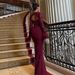 Women's Clothing Burgundy Lace Enchantress Gown – Long-Sleeve Square Neck Wedding Guest Dress (Victorian Mourning Jewel Tones, Gothic Cathedral)_ecoleips.com