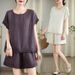 Women's European Style High End Cotton Linen Casual Sports Fashion Summer Two Piece Set Loose T-Shirt And Wide Leg Shorts_ecoleips.com