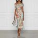 Floral Print Off-Shoulder Midi Dress – Bohemian Ruffle Sleeve High Waist Maxi Dress Comfortable Stretch Polyester_ecoleips.com