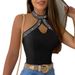 Women's Clothing Fashion Solid Color Halter Neck Hot Diamond Hollow Sexy Slim Women's Top_ecoleips.com