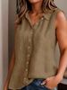 Women's Clothing Solid Color Single Breasted Lapel Shirt Cotton And Linen Sleeveless Loose Top_ecoleips.com