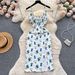 European And American Resort-style Floral Print Strap Beach For Women, French-style Pleated, Tie-waist, High-waisted,_ecoleips.com