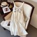 Bohemian Ethnic Style Mid-Length With Fairy Round Neck Hollow Embroidery Small Strap Dress For Women_ecoleips.com