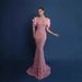 Women's Clothing New Pink Fashion Design Halter Neck Hollow Ruffled One Shoulder Feather Sequins Beaded Diamond Evening Dress_ecoleips.com