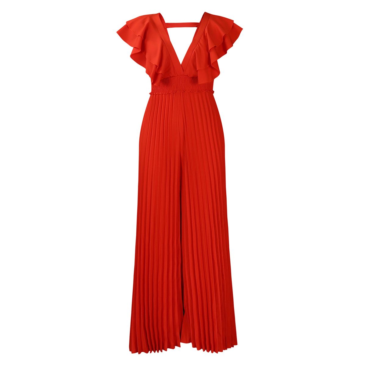 Women's new deep V-neck high waist sexy ruffled pleated wide-leg jumpsuit_ecoleips.com