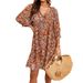 Women's Clothing New Retro Flower Skirt Pullover Strap Split Loose Bat Sleeve Dress Short Sleeve_ecoleips.com
