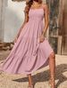 Women's Spaghetti Strap Summer Ruched Layered Bohemian Sleeveless Long Beach Dress_ecoleips.com