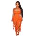 Women’s Clothing Solid Color Tassel Halter Neck Hip Dress Female New Fashion Dress_ecoleips.com