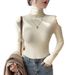 Apricot Semi-Turtleneck Base Shirt Women's Inner Layer With Autumn And Winter Foreign Style Black Long-Sleeved T-Shirt B_ecoleips.com