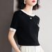 Women's Ice Silk Short Sleeve T-Shirt Fashionable Knitted Top For Spring Autumn Summer New Style_ecoleips.com