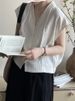 K Design V-neck Pleated Small Fly Sleeve Top For Women, With A High-end Feel And A Sleeveless Shoulder Shirt_ecoleips.com
