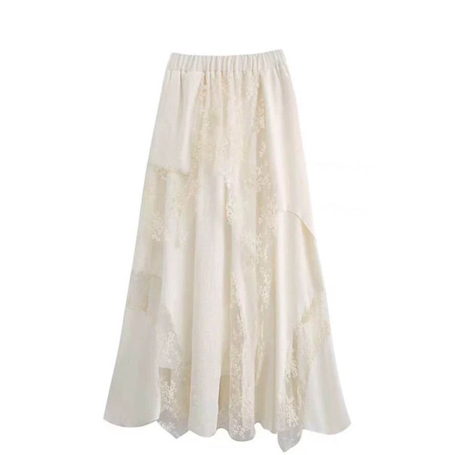 K Heavy Industry Lace Mesh Half Length Skirt New Large Swing A-line Half Length Skirt Design Sense Niche Long Skirt_ecoleips.com