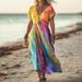 Creative Floral Women's Summer Dress With V-Neck And Short Sleeves, Available In Medium-Length Styles_ecoleips.com
