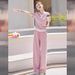 Women's Clothing Internet Celebrity Age Reducing Waist Slimming Short Sleeved Wide Leg Pants Two Piece Suit_ecoleips.com