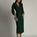 2024 New Autumn/Winter Solid Color Long Sleeve Elegant V-Neck Evening Dress With Slit_ecoleips.com