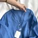 Oh My Gosh! Top Quality~ Tencel Linen Blue Five-sleeve Shirt Women, Lightweight And Simple Ramie Top For Summer_ecoleips.com