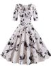 Half Sleeve Black Summer Women Dress Floral Print Vintage Party Dresses Robe Casual Retro A-Line Vestidos_ecoleips.com