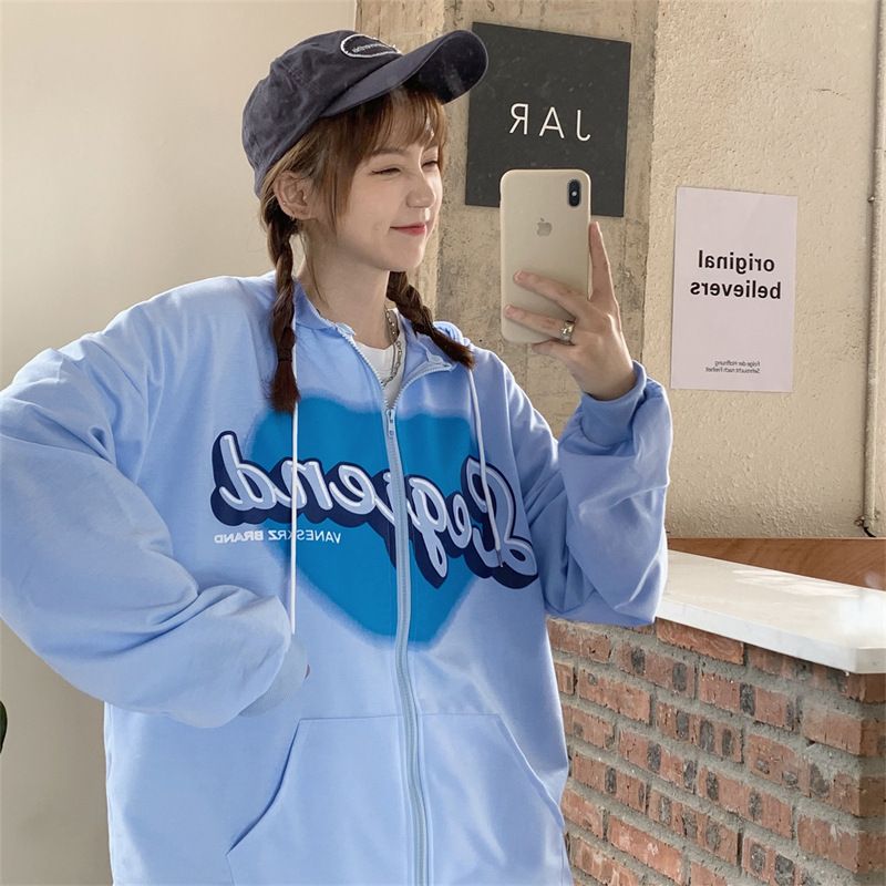 Autumn Women's Cardigan With Long Sleeves, Hooded Sweatshirt, And Heart-Shaped Letter Print Loose-Fitting Mid-Length T_ecoleips.com