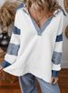 K Casual Versatile Deep V-neck Pullover With Striped Color Blocking Long Sleeved Loose Hoodie Top. No Necklaces Or Other Accessories_ecoleips.com