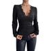 In-stock European American Cross-border 2026 Spring-summer New Women's Solid Color V-neck Lace Splicing T-shirt With_ecoleips.com