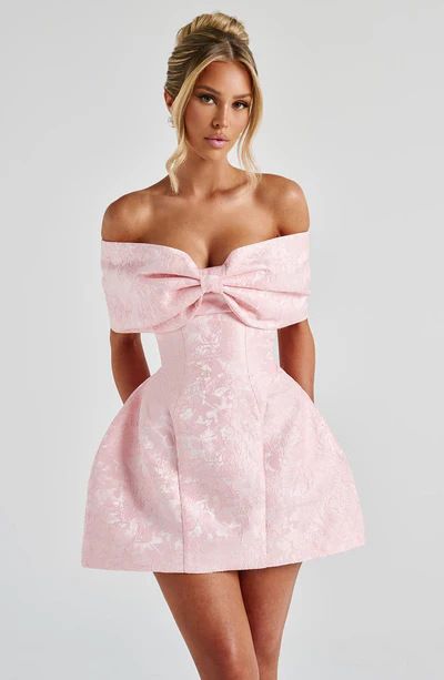 New European And American Summer Style Sweet Slim-Fit Jacquard Strapless Bow Tie Short Dress Wholesale Off-Shoulder_ecoleips.com
