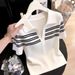 Women's Preppy Striped Knit Top Relaxed Fit Short Sleeve T-Shirt Casual Smart Wear Collared Design_ecoleips.com