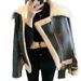 Women's Clothing Winter New Green Splicing Large Lapel Motorcycle Clothes Women's Thickened Short Fur Sheep Shearling Jacket_ecoleips.com