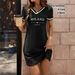 Summer New Milan Italian Letter Women's Casual Elegant V-Neck Short Sleeve Dress Q31 Print_ecoleips.com