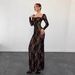 New Arrival Temperament Lace Square Neck Waist Cinched Long Sleeve Elegant Party Women's Dress_ecoleips.com