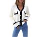 Knit Cardigan With Pearl Buttons – V-Neck Long Sleeve Open Front Sweater For Women (White/Black/Red/Pink, S-XL)_ecoleips.com