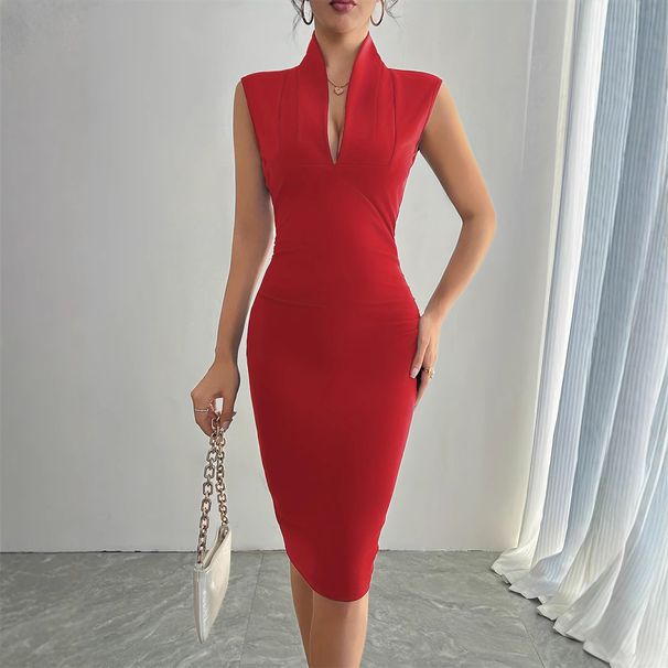 Women's Clothing Fashion Solid Color Sexy Sleeveless Dress Women's New Style Ladies Skirt_ecoleips.com