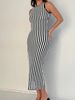 Round-Neck Striped Knitted Dress, Bare-Back Sleeveless Long Dress With A Seaside Vacation Style_ecoleips.com