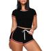 Women's Clothing Solid Color Splicing Short Sleeved Casual Two Piece Suit_ecoleips.com