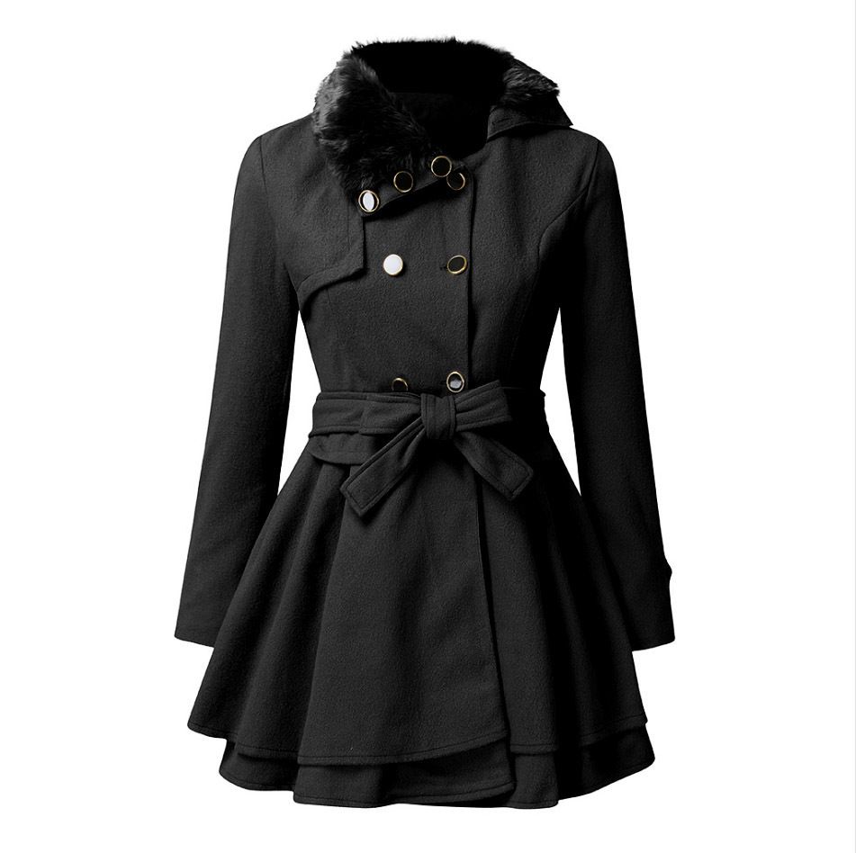 Slim-fit Long Woolen Jacket Double-breasted Woolen Coat Trench Coat Women_ecoleips.com