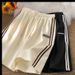 Women's Clothing Simple Sports Shorts Side Stripes Stitching Five Point Pants Wide Leg Pants Women's Summer Loose Straight Pants Ins_ecoleips.com