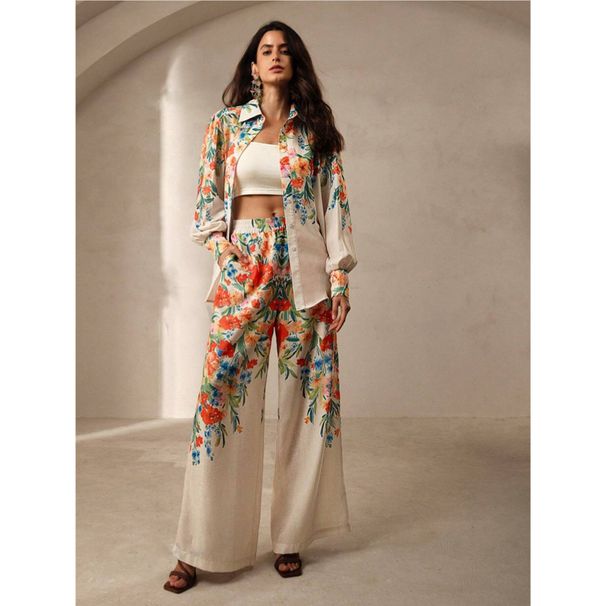Women's Clothing Casual Fashion Floral Print Ladies Shirt And Pants Set_ecoleips.com