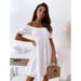 Women's Short Sleeve One Shoulder Dress European American Style Pleated Solid Color Neck Waist Detail New 2022 Amazon AliExpress_ecoleips.com