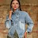 Women's Clothing Vintage Washed Denim Jacket – Motorcycle-Inspired Collar & Distressed Details (5 Sizes, Light Blue)_ecoleips.com
