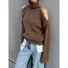 Autumn And Winter Design Sense Off-The-Shoulder High-Neck Long-Sleeved Sweater, Fashionable And Laid-Back Style, Loose A_ecoleips.com